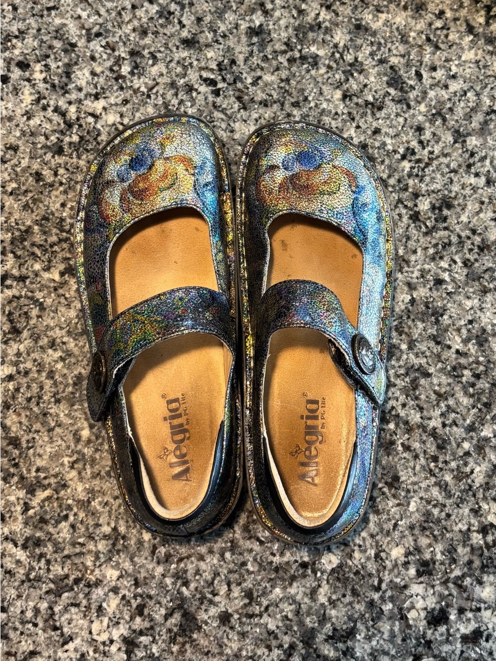 Alegria Iridescent Floral Paloma Mary Jane - Blue/Gold/Green - Picture 2 of 5